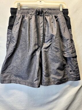 Speedo Swim Trunks Cargo Pocket Gray & Black Size Large